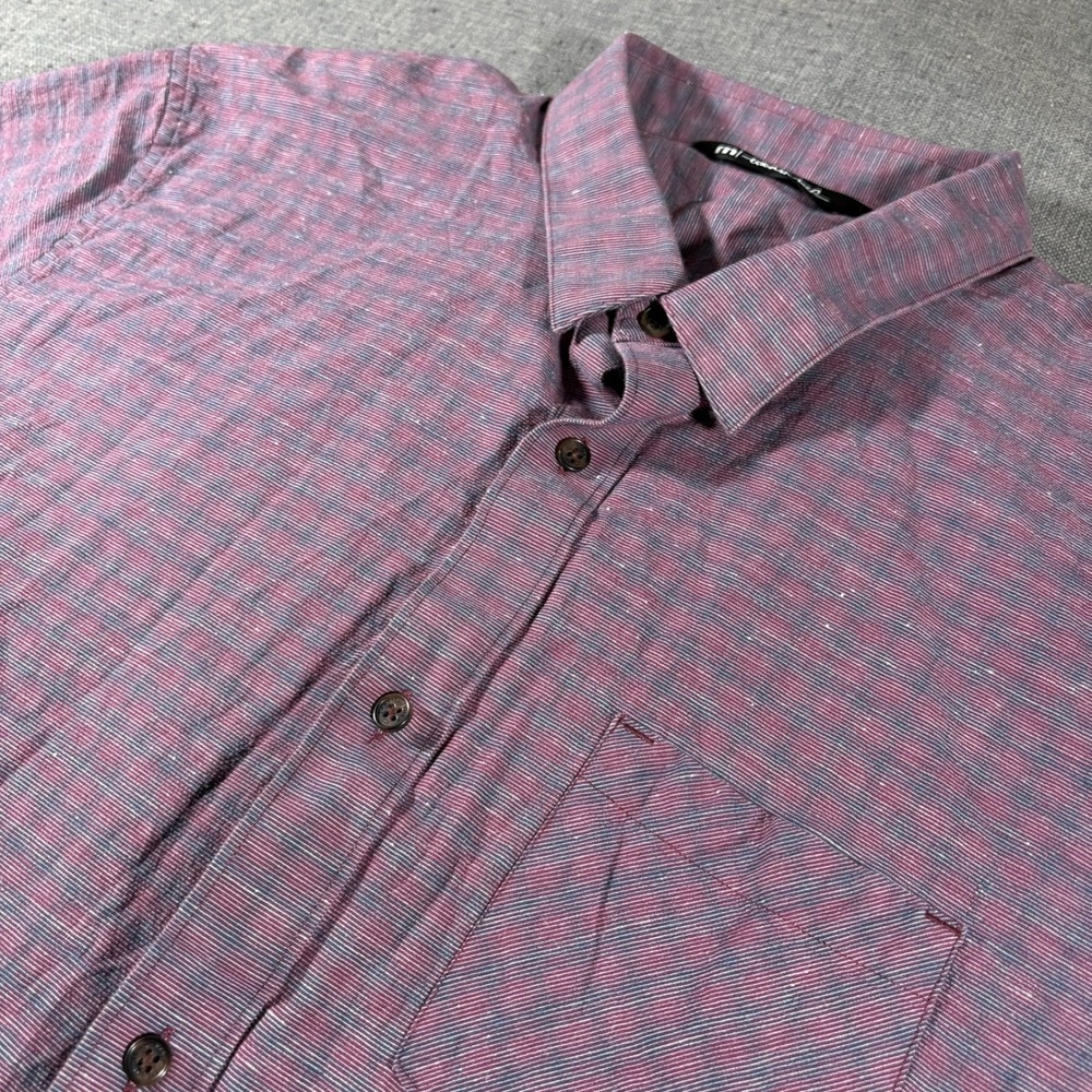 TravisMathew Button Down Shirt Mens XXL Maroon Microstripe Short Sleeve 1MWW731
